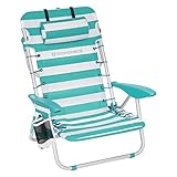 SONGMICS Strandstuhl, Campingstuhl, Klappstuhl, Outdoor-Stuhl, tragbar, mit Schultergurten, klappbar, verstellbare Rückenlehne, mit Kopfstütze, Armlehnen, 2 Seitentaschen, grün-weiß GCB62JW