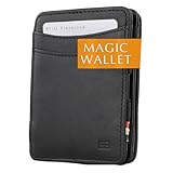 Hunterson Flacher Geldbeutel fuer Herren aus Leder, Magic Wallet mit RFID-Schutz, Geldboerse mit Kleingeld und Platz fuer 6 Karten, Black