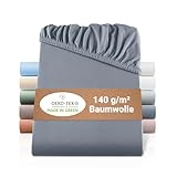 BaSaTex Bio Jersey Spannbettlaken 90x200 cm - Spannbetttuch aus 100% Bio Baumwolle GOTS-Zertifiziert - 90x200-100x200 cm - Farbe: Anthrazit
