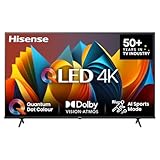 Hisense 65E7NQ 164 cm (65 Zoll) Fernseher, 4K UHD, QLED, HDR10, HDR10+ decoding, HLG, Dolby Vision Atmos, 60Hz Panel, Smooth Motion, Bluetooth, Alexa Built-in, VIDAA Voice, Schwarz [2024]