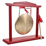 Mikinona Traditioneller Chinesischer Kupfergong mit Holzständer und Schlägel Handgefertigtes Glücksgong Musikinstrument für Neujahrsfeiern Geschäftseröffnungen und Haussegnungen