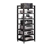 ZCFLWR 7-stufiger 55 Zoll hoher Rollwagen für Audiogeräte, große Stereoanlagen, Plattenspieler, Plattenspielerregal, AV-Medienturm mit Stauraum, Büro, Zuhause, Schlafzimmer, Wohnzimmer (schwarz)