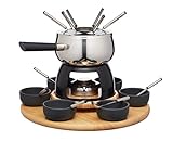 Artesà Fondue-Set mit Lazy Susan Drehteller, Edelstahl-Fondue-Topf mit Brenner, Dippschalen und Zubehör, 22-teilig, schwarz