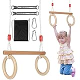 KIMIGO Schaukel Garten,Kinderschaukel Outdoor Indoor,Kinderschaukel aus Holz Schaukelbrett,Brettschaukel für Kinder zum Schaukeln 2 in 1 mit Turnringe zum Aufhängen