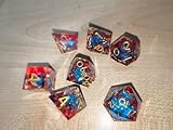 ORUZA 7 Stück Polyedrische Würfel Set Liquid Core Red Blue Gold Foil
