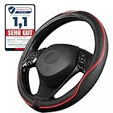 Upgrade4cars Lenkradbezug Rot Schwarz in Leder-Optik | Lenkradhülle Universal 37-38 cm für Sommer & Winter | Autozubehör Innenraum Geschenk-Ideen | Geschenke für Frauen und Männer