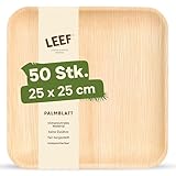 Leef 50x Palmblatt Teller eckig - Einweggeschirr kompostierbar und naturbelassen - 25 x 25 cm - umweltfreundlich - Geschirr Partygeschirr Einwegteller