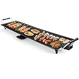 KOMFOTTEU Elektrogrill 1800W, elektrische Grillplatte mit Antihaftebeschichtung, Grill mit 6 Holzspatel & 2 Antihaft-Eierringe, Temperatur einstellbarer Tischgrill 90x23 cm für BBQ, Party