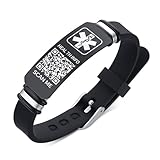 Notfallarmband Herren SOS Armband Personalisierte - Verstellbares Silikon Medizinisches Armband Gravur Diabetes Epilepsie Allergie Notfall Armbänder mit QR Code für Erwachsene Männer Jungen