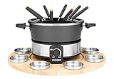 GASTROBACK 42566 Fondue Set, praktischer Drehteller mit 8 Edelstahl-Saucenbehälter Stufenlos regelbar von 40°C bis 190°C, 1.000 Watt, 1000, Antihaftbeschichteter Topf, schwarz, Silber