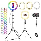LED Ringlicht mit Stativ Handy 10 Zoll - 40 RGB-modi Dimmbare Selfie Licht Ringleuchte Ring Light Lichtring Ringlampe - Handystativhalter mit Lampe für Smartphone Kamera YouTube Vlog Fotografie