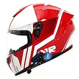 Bluetooth-Motorradhelme Für Erwachsene, Kratzfester Sonnenschutz-Visier-Integralhelm, Männer-Frauen-Motorrad-DOT/ECE-Zugelassener Helm, Moped-Street-Bike-Rennhelm Mit Grafik,Red a,XXL