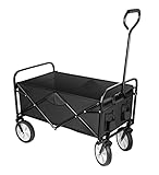 Bollerwagen Faltbar Strandwagen Rollbarer Gartenwagen Outdoor Campingwagen mit 360 Grad drehbaren Rädern und verstellbarem Griff, schwarz, 100 kg Traglast