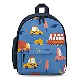 Treer Wasserdicht Rucksack Kinder, 3D-Cartoon Auto Schulrucksack für Kinder Nylon Kinderrucksack Mädchen Jungen Kindergartenrucksack Schulranzen für 3-10 Jahre (Rot Blau,32x24x15cm)