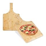 Relaxdays Pizzaschieber Bambus, 2er Set, 50x30 cm, eckig, Pizzaschaufel, abgerundete Kanten, Griff, Brotschieber, Natur