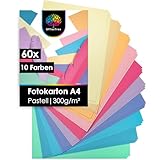 OfficeTree 60 x Tonkarton Pastell A4 - Tonpapier Pastellfarben 300g/m² - 10 Farben - Tonpapier A4 - Fotokarton A4 zum Basteln und Gestalten