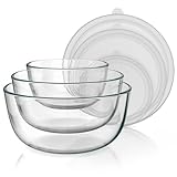 Arendo - Rührschüsseln aus Glas mit Deckel - Glasschüssel 3er Set - 1100ml + 2700ml + 4400ml – Rührschüsseln klein bis groß – Borosilikatglas - Salatschüssel Glasschale Salatglasschale