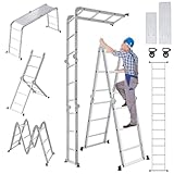 UISEBRT Mehrzweckleiter 4x3 Aluminium mit Plattform 6 in 1 Multifunktionsleiter Leiter 340cm Klappleiter Gelenkleiter Aluleiter Kombileiter Vielzweckleiter bis 150KG, Silber