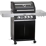 RÖSLE Gasgrill BBQ-Station VIDERO G3 Schwarz, Grill mit 3 Haupt- und 1 Seitenbrenner, Deckel mit Glaseinsatz & Thermometer, beleuchtete Drehknöpfe, pulverbeschichteter Stahl schwarz