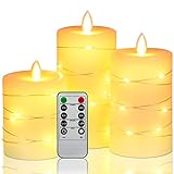 LED Kerzen, mit eingebetteten Lichterketten, Da by 3-LED-Kerzen, mit 10-Tasten-Fernbedienung, 24-Stunden-Timer-Funktion, tanzender Flamme, echtem Wachs, batteriebetrieben.