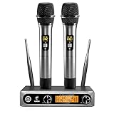 TONOR Wireless Funkmikrofon UHF Professionelles dynamisches drahtloses Dual Mikrofon, Handmikrofonsystem, Heim-KTV-Set für Karaoke, Party, DJ, Kirche, Hochzeit, Meeting, 60 Meter, TW820, Grau