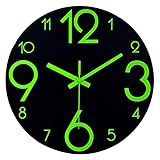 Plumeet Leuchtende Wanduhr -12-Zoll Leise Holzuhr Fluoreszierend - Große Dekorative Wanduhr für Küche, Büro und Schlafzimmer (Schwarz)