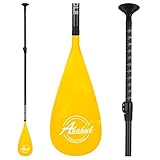 Abahub 3-Piece Carbon SUP Paddles, Lightweight Stand-up Paddle Oars for Paddleboard, Adjustable Carbon Fiber Shaft 68' - 84', Yellow Print Plastic Blade + Paddle Bag