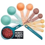 Moritz & Moritz 11-TLG. Messlöffel Set 1/4 TSP bis 1 Cup - stapelbar - Messbecher Measuring Cups und Measuring Spoons 1,25 – 240ml inkl. Streichlineal– Zum Kochen & Backen mit Kindern (Bunt)