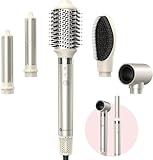 Rotierende Warmluftbürste,Rundbürstenföhn mit 3 Stylingaufsätzen, 3 IN 1 Ionen Föhnbürste, mit 2 Temperatur und Luftstromstufen, Lockenstab für alle Haarlängen Anti-Frizz (Silber-A)