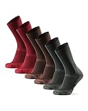 Merinowolle Wandersocken für Herren, Damen & Kinder, 3 Paare, Trekkingsocken, Atmungsaktiv, Gepolstert, Antiblasen Polsterung, Merino Funktionssocken (Mehrfarbig (braun, rot, grün), EU 39-42)