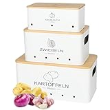 Avmvnvc Kartoffel Aufbewahrungsbox - 3er Set Kartoffel Zwiebel Knoblauch Aufbewahrung - Zwiebeltopf Kartoffelbox Knoblauchtopf - Hält Gemüse Länger Frisch (Beige, Rechteckig)