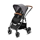 cbx Kombikinderwagen Leotie Lux mit wendbarem Luxsitz, Kunstlederaccessoires und faltbarem Kinderwagenaufsatz für Neugeborene, Inkl. Regenverdeck, Ab Geburt bis 15 kg, Comfy Grey