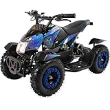 Actionbikes Motors Kinder Quad Elektro ATV Cobra | 𝟑𝟔 Volt 𝟖𝟎𝟎 Watt Motor bis 𝟐𝟒 km/h - Kinderquad - Pocket Quad - Safety Touch Fußschalter - Miniquad - Für Kinder ab 8 Jahren (Schwarz/Blau)