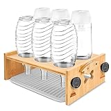 Cinnani Flaschenhalter kompatibel mit SodaStream Duo und gängige Wasserflaschen, 6er Bambus Abtropfhalter, Abtropfständer Abtropfgestell inkl, Abtropfmatte und Deckelhalter