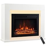 KAMINIO Elektrokamin MATTI - Elektrischer Standkamin mit Heizung, 3D-Flammeneffekt, LED-Ambientelicht, Fernbedienung - Weiß