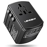 LENCENT Reiseadapter Reisestecker Weltweit mit 3 USB- und 1 Typ-C Anschlüße und AC Steckdosenadapter Internationale Reiseadapter für USA UK England Australien über 200 Länder，Schwarz