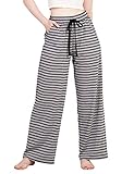 LAPASA Damen Haushose Freizeithose Loungewear Pyjamahose Yogahose Taschen Relaxed Fit L59, Graue Streifen (Gerade Hosenbeine), M