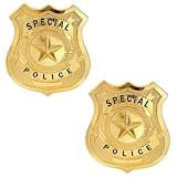 JAWUZ 2 Stück Polizeimarke,Polizei Abzeichen,Metall Polizei Abzeichen Polizisten,Polizei Zubehör Set,Rollenspiel Zubehör,Dienstgrads Abzeichen für Halloween Karneval Dress Up Party(Golden)