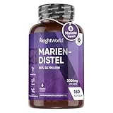 Mariendistel Kapseln - 2000mg Pulver - Mit 80% Silymarin - 180 vegane Stück - 6 Monate Vorrat - Detox Kapseln - Alternative zu Cholin, Artischocken & Löwenzahn - Ohne Magnesiumstearat - WeightWorld