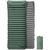 Pad Ultraleichtes Schlafkissen, TPU, aufblasbare Matratze, Fußpumpe, Outdoor-Camping, Zelt, Rucksackreisen und Picknick, faltbar, für Strand, Unterstützung, grün mit Kopf, grau, schnelles Aufblasen