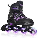 LOKJIJI Einstellbare Inline Skates für Kinder Mädchen Jungen Kinder Anfänger, Inline Skates für Kinder und Jugendliche für drinnen draußen Sport Schwarz & Violett (Large)