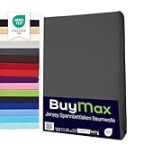 Buymax® Spannbettlaken 140x200cm Baumwolle 100% Spannbetttuch Bettlaken Jersey, Matratzenhöhe bis 25 cm, Farbe Anthrazit ÖKO TEX Standard