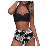 MIN Ying Badeanzug mit hoher Taille, Vintage, Damen, Bikini, Bademoden, Push-Up, Halter, Badeanzug, 2-teilig, Bandage mit Triangel-Bikiniunterteil, Kleidung, Damen, Badeanzug, Shorty, Strand, 33 -