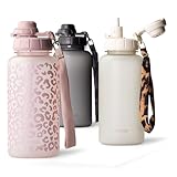 MAMEIDO Trinkflasche mit Strohhalm & Zeitmarkierung als Trinkerinnerung 1 l, Wasserflasche auslaufsicher, Sportflasche BPA-frei, Gym Water Bottle, Flasche aus Tritan (Wild Candy)