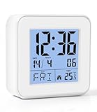 FAOKZE Elektronischer Wecker Nachttisch,Digitaler Wecker mit LCD Anzeige,mit Temperaturanzeige,Snooze Funktion und Licht,12/24HR,Wochentag (8 Sprachen),für Schlafzimmer Schreibtisch Reisen