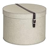 BIGSO BOX OF SWEDEN RUT 2er-Set Aufbewahrungsbox mit Deckel – runde Ordnungsbox mit Lederriemen – große und kleine Hutschachtel aus Faserplatte und Papier in Leinenoptik – beige