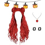 Rote Halloween-Perücke, für Halloween-Kostüm, gelockt, lang | vielseitiges Zubehör, Kostüm, Party, Schule, Show, Bühne