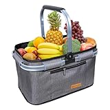 ABIUBIU 35L Einkaufskorb Großer Picknickkorb mit gepolsterten Griffen Praktischer Faltbarer Korb Einkaufstasche mit Aluminiumrahmen Stabiler Korb Reisen/Picknick/Einkaufen