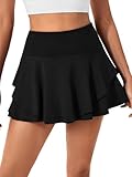 Rooscier Damen-Tennisrock, Shorts, athletisch, Golf, Skorts, Bauchkontrolle, hohe Taille, Workout-Rock, Schwarz, Klein