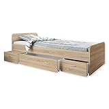 BORO Modernes Einzelbett mit 3X Schubkästen 90 x 200 cm - Praktisches Jugendzimmer Kojenbett in Eiche Sonoma Optik - 95 x 66 x 204 cm (B/H/T)